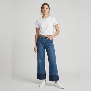 Maje Paris High Rise Wide Leg Jeans EU 36 US size 2-4 Two Tone Released Raw Hem